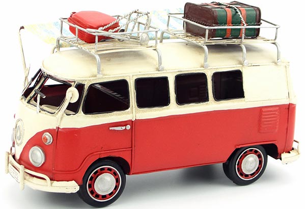 Handmade Blue / Red Vintage Tinplate VW Camper Van Model