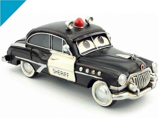 Handmade Black Retro Police Tinplate Sheriff Car Model