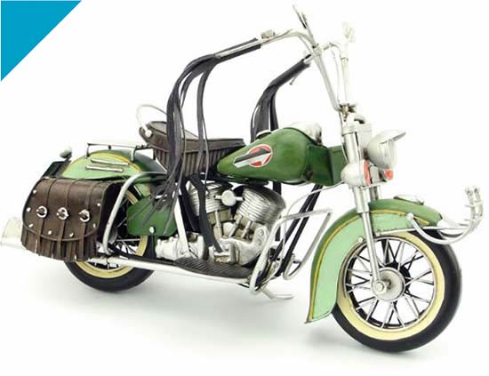 Handmade Green Tinplate 1962 Harley Davidson Motorcycle Model