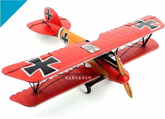 Handmade Red Tinplate 1917 Albatros Fighter Biplane Model