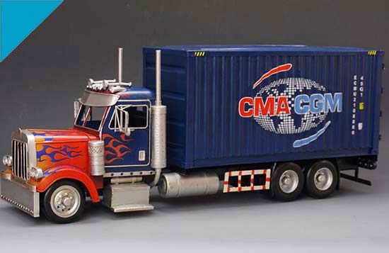 Tissue Box Retro Red-Blue CMA CGM Handmade U.S. Truck Model