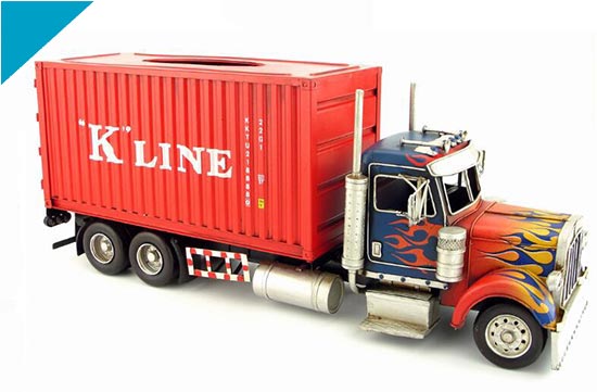 Tissue Box Tinplate K-Line Red Retro Handmade U.S. Truck Model