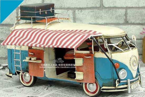 Medium Scale Red / Blue Tinplate VW Motor Homes Bus Model