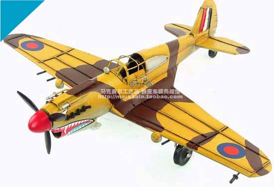 Vintage Yellow Handmade Tinplate P-40 Flying Tigers Fighter