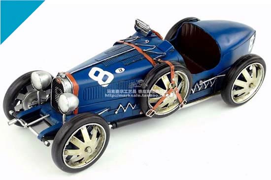 Vintage Handmade Blue Medium Scale Tinplate Bugatti Car Model
