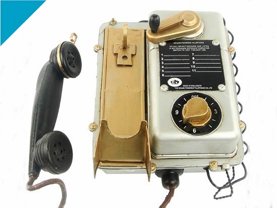 Silver Handmade Tinplate Vintage Telephone Set Model