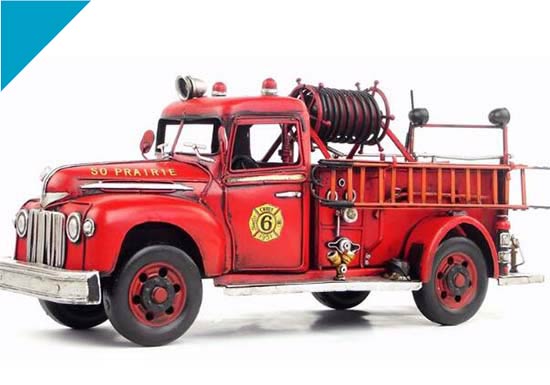 Red Medium Scale Tinplate 1946 Ford Fire Fighting Truck Model