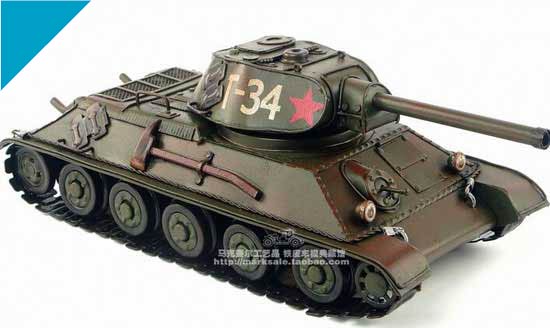 Army Green Handmade Tinplate 1940 Soviet Army T-34 Tank Model
