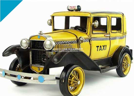 Yellow Handmade Medium Scale Tinplate 1931 Ford Taxi Model