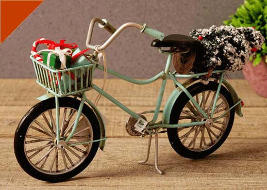 Vintage Blue / Yellow Christmas Gift Tinplate Bicycle Model