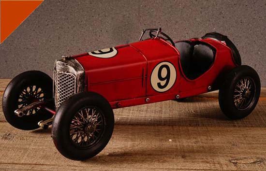 Red Medium Scale Vintage Handmade Tinplate Bugatti Model