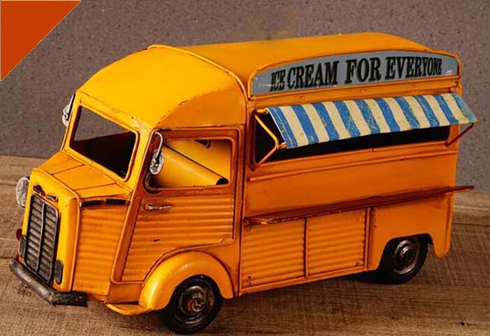 Handmade Yellow Vintage Ice Cream Tinplate Van Model
