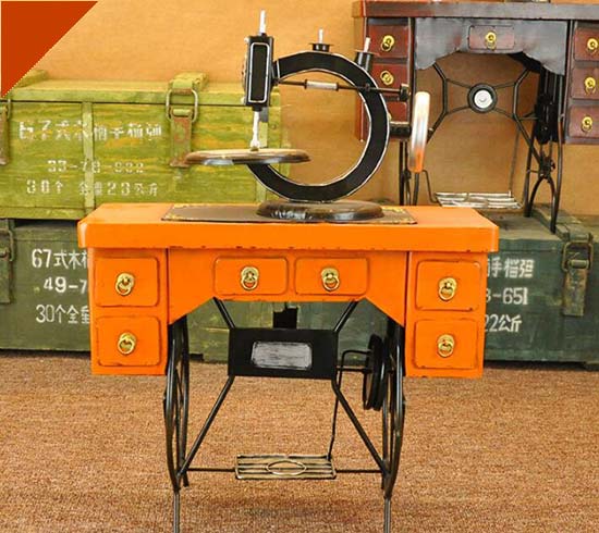 Yellow Large Scale Retro Handmade Tinplate Sewing Machine Model