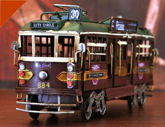 Vintage Medium Size Wine Red Tinplate Melbourne Tram Model