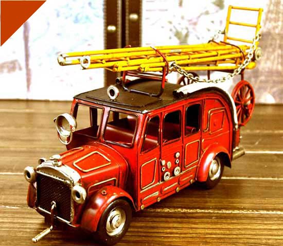 Vintage Tinplate Handmade Red Tinplate Fire Engine Model
