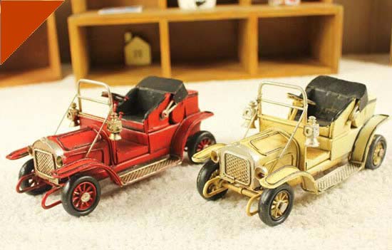 Small Scale Handmade Red / White Tinplate Vintage Car Model