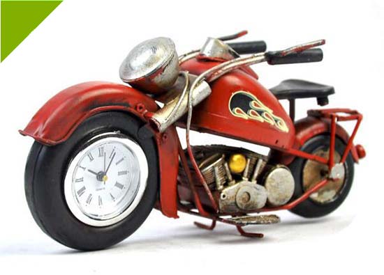 Alarm Clock Medium Scale Vintage Red Tinplate Motorcycle Model