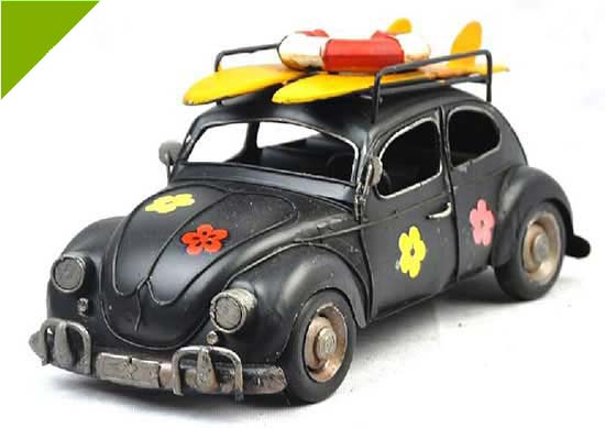 Medium Scale Black Handmade Tinplate VW Beetle Model