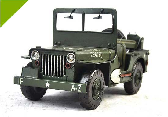 Medium Scale Vintage Army Green Tinplate Military Car Model