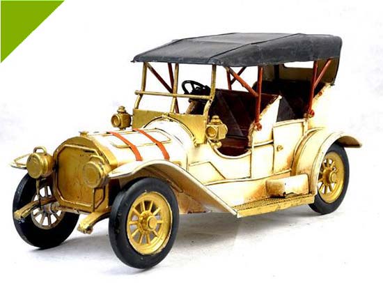 Handmade Medium Scale Vintage White / Green Tinplate Car Model
