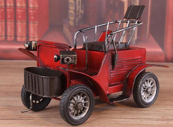Vintage Red / Blue Handmade Tinplate Farm Tractor Model
