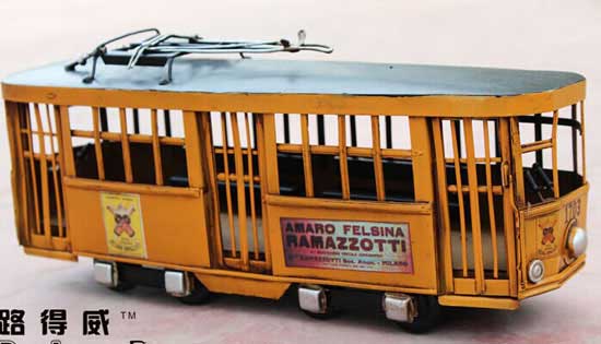 Medium Size Yellow Tinplate Vintage 1827 Tram Model