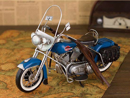 Vintage Blue Medium Scale Tinplate Harley-Davidson Motorcycle