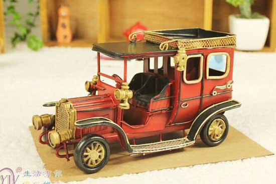 Red Small Scale Handmade Tinplate Vintage Car Model