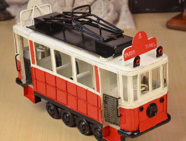 Red Vintage Medium Scale Handmade Istanbul Tram Model