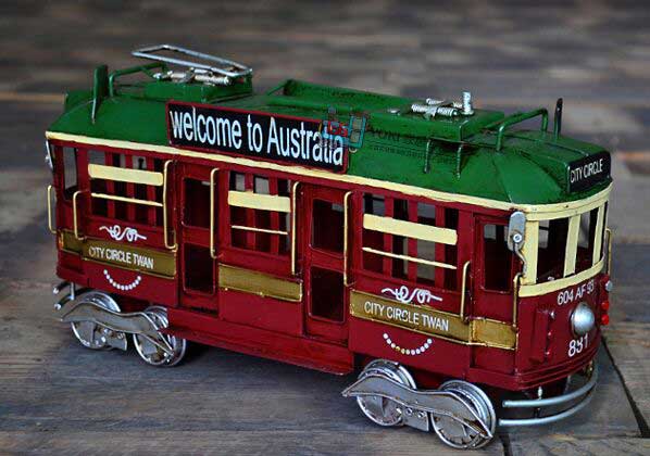 Handmade Medium Scale Vintage Red-Green Australia Tram Model
