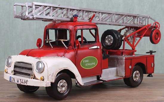 Red-White Tinplate Medium Scale Vintage Fire Fighting Truck