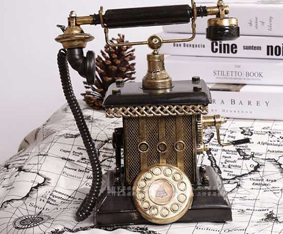 Black Handmade Vintage Design Telephone Set Model