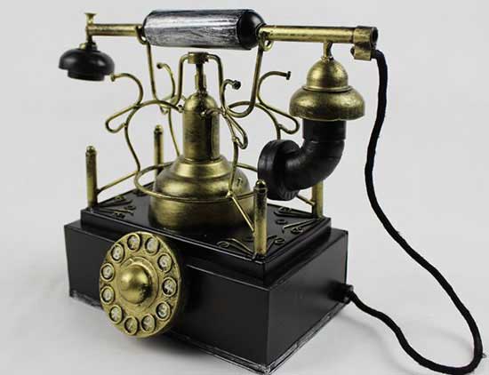 Handmade Black Vintage Tinplate Telephone Set Model