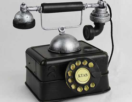 Handmade Black Retro Design Tinplate Telephone Set Model