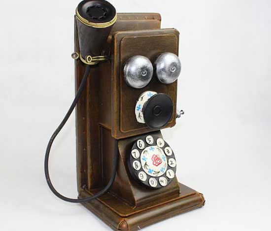 Retro Handmade Tinplate Bronze Telephone Set Model
