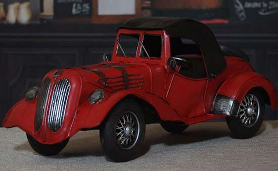 Red Handmade Tinplate Medium Scale Vintage Car Model