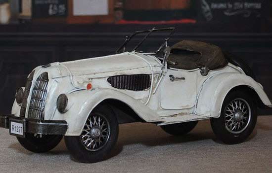 Handmade White Tinplate Medium Scale Vintage Car Model