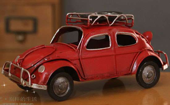 Handmade Tinplate Red / Blue Vintage VW Beetle Model