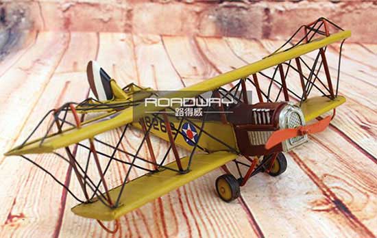 Yellow Handmade Medium Scale Tinplate Biplane Fighter Model