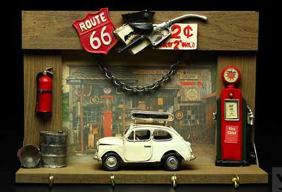 White Small Fiat Car Petrol Service Station Scene Decoration