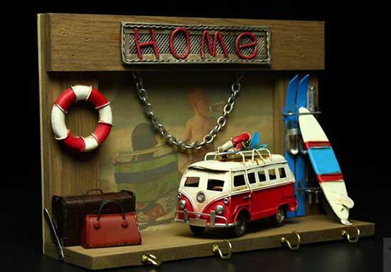 White-Red Small VW Camper Bus Model Tourist Theme Decoration