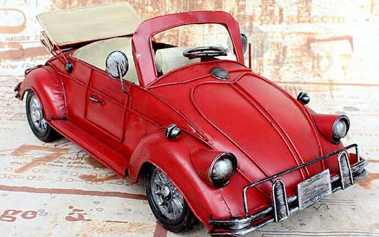 Red / Yellow Medium Scale Handmade 1948 VW Beetle Model