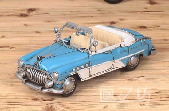 Handmade Yellow /Blue /White Vintage Tinplate Roadster Car Model