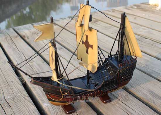 Black Handmade Medium Scale Tinplate Pirate Sailing Boat Model